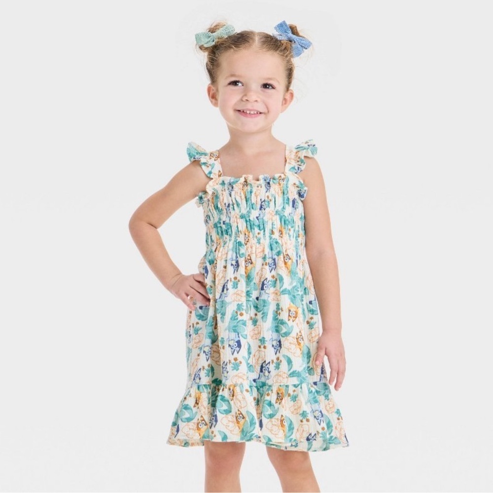 Bluey NEW Disney Tropical Printed Gauze Tiered Girls Toddler Sundress Size 2T